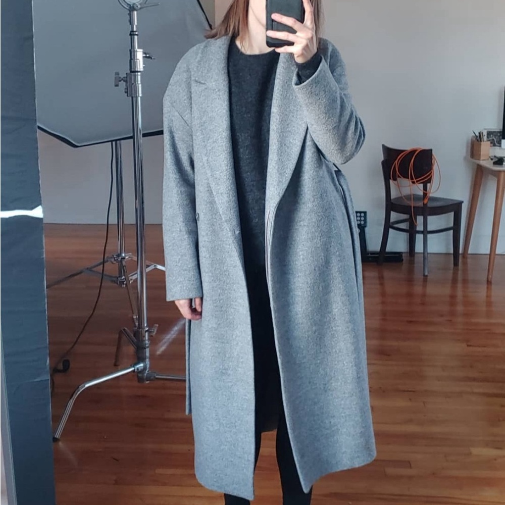 Cos Gray 100% Wool Long Coat, size 38